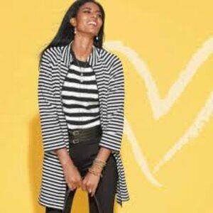 CAbi | Byline Black & White Stripe Full Zip Jacket 5851 Women's S